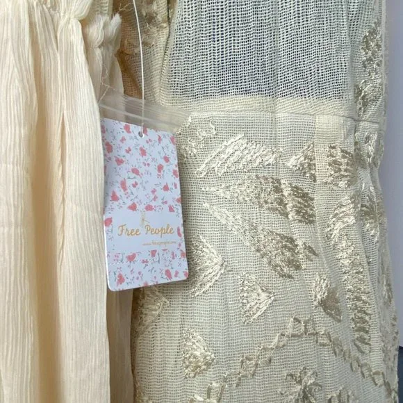 🌬️ Free People Womens Cleo Embroidered Cream Boho Mini Dress 🌾 - Picture 12 of 13